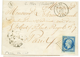 1855 20c (n°14A) BLEU SUR VERT Sur Lettre De LENS + Boite Rurale N. Signé SCHELLER. Superbe. - 1853-1860 Napoleon III