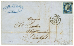 1855 20c (n°14A) BLEU FONCE SUR VERT Sur Lettre De LYON. Signé SCHELLER. Superbe. - 1853-1860 Napoleon III