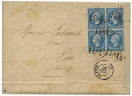 1862 20c (n°14) Type 2 Bloc De 4 Obl. GC 1481 + T.15 LA FERE Sur Env (pd) Pour LAON. Exceptionnel Usage Du GC Avant Le 1 - 1853-1860 Napoléon III