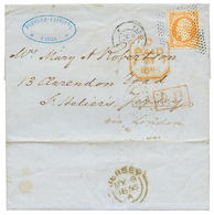 1856 40c (n°16) TTB Margé Obl. ROULETTE De POINTILLES Sur Lettre Pour JERSEY Avec Superbe Cachet D' Arrivée. TTB. - 1853-1860 Napoleon III