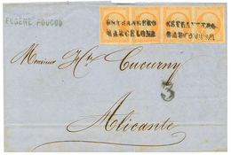 1861 Bande De 4 Du 40c (n°16) Obl. ESTRANGERO BARCELONA Sur Lettre De MARSEILLE Pour ALICANTE. TTB. - 1853-1860 Napoléon III