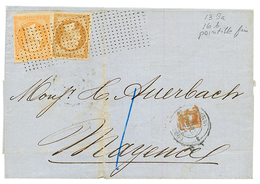 1861 10c (n°13) TB Margé + 40c (n°16) TB Margé Obl. GRILLE SANS FIN Sur Lettre Pour MAYENCE (ALLEMAGNE). TB. - 1853-1860 Napoleon III