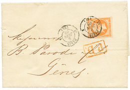 1862 40c(n°16) TTB Margé Obl. Par Cachet à Date T.15 PARIS (rare Sur Timbre) Sur Lettre Pour L'ITALIE. Superbe. - 1853-1860 Napoléon III