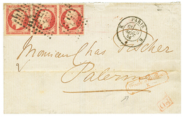 "Affrt à 2F40 Pour La SICILE" : 1856 Superbe Bande De 3 Du 80c (n°17) Obl. K + PARIS K + Cachet Rouge TROUVE A LA BOITE/ - 1853-1860 Napoléon III