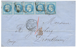 "1F Pour La NORVEGE" : 1868 Bande De 5 Du 20c (n°29) Obl. Sur Lettre De BORDEAUX Pour DRONTHEIM NORVEGE. TB. - 1863-1870 Napoléon III Lauré