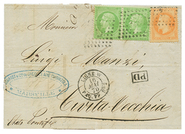 1870 Paire 5c (n°20) + 40c (n°31) Obl. ANCRE + LIGNE W PAQ FR N°2 Sur Lettre Pour CIVITA-VECCHIA. TTB. - 1863-1870 Napoleon III With Laurels