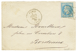 20c (n°29) Obl. GC 241 + PARIS AUTEUIL 21 Sept 70 Sur Enveloppe Pour BORDEAUX. Verso, Cachet Rouge CABINET DU MINISTRE.  - Guerre De 1870