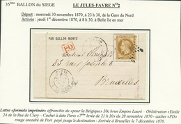 "LE JULE FAVRE N°2" : 30c (n°30) Obl. ETOILE + PARIS 28 Nov 70 Sur Lettre Avec Texte Pour BRUXELLES (7 Dec 70). TTB. - War 1870