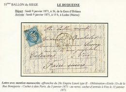 20c (n°29) Obl. Etoile 15 + PARIS 5 Janv 71 Sur Lettre Avec Texte Pour VIRE (15 Janv 71). Signé BRUN. TTB. - Guerre De 1870