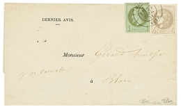 1871 4c BORDEAUX (n°41) + 1c (n°25) Pd Obl. T.17 BLOIS Sur Lettre Au Tarif Des IMPRIMES. Combinaison RARE. Signé CALVES  - 1870 Bordeaux Printing