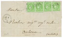 1871 2 Paires Du 5c BORDEAUX (n°42), Un Timbre Touché Obl. GC 3818 + T.16 ST PIERREVILLE Sur Lettre Pour AUBENAS. TTB. - 1870 Bordeaux Printing