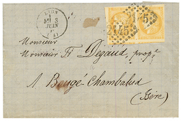 1871 Superbe Paire 10c BORDEAUX Marges énormes (3 Voisins) Obl. GC 2145 + T.16 LYON Sur Lettre. TTB. - 1870 Bordeaux Printing