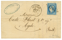 1871 20c BORDEAUX Type 1 Rep. 2 (n°44Ba) Nuance BLEU FONCE TTB Margé Obl. GC 4204 + T.17 LE VIGAN Sur Lettre Pour AGDE.  - 1870 Bordeaux Printing