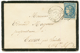 "PIQUAGE De MARENNES" : 1871 20c BORDEAUX Piquage Spécial + T.17 MARENNES Sur Env. Pour TESSON. TTB. - 1870 Bordeaux Printing