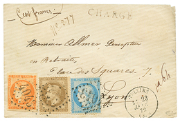 1872 40c BORDEAUX (n°48) TTB Margé + 30c EMPIRE + 25c CERES Obl. GC 4043 + T.16 TULLINS Sur Enveloppe CHARGEE Pour LYON. - 1870 Bordeaux Printing