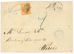 1875 40c SIEGE (n°38) Obl. Cachet ESPAGNOL + MADRID ° AFFR. INSUFF/ETR. En Bleu + Taxe 2 Bleue + ESPAGNE ST JEAN-DE-LUZ  - 1871-1875 Ceres