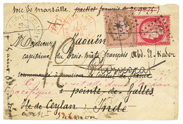 "Lettre Taxée Pour CEYLON" : 1876 CERES 10c + 80c Obl. GC 3620 + ST POL DE LEON + Cachet Maritime Rouge POSS. ANGL. PAQ  - 1871-1875 Ceres