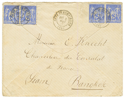 "Tarif PRE-UPU Pour Le SIAM" : 1877 25c SAGE(x4) Obl. GARE DE COMPIEGNE Sur Enveloppe Pour BANGKOK(SIAM). Verso, SINGAPO - Autres & Non Classés