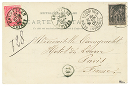 1900 FRANCE 10c SAGE Obl. PARIS EXPOSITION INVALIDES + BELGIQUE 10c Obl. BRUXELLES Sur Carte. Signé CALVES. Superbe. - Autres & Non Classés