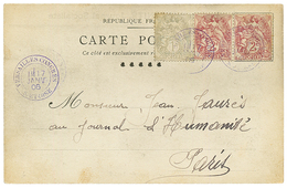 1906 Type BLANC 1c + 2c (x2) Obl. VERSAILLES CONGRES SEINE ET OISE En Bleu Sur Carte Pour PARIS. TB. - Autres & Non Classés