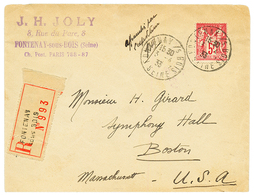 1933 5F SAGE (n°216) Obl. FONTENAY SOUS BOIS Seul Sur Enveloppe RECOMMANDEE Pour BOSTON (USA). Superbe. - Autres & Non Classés