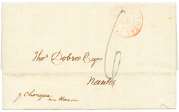 INDIA - Compagnie BALGUERIE LE HAVRE : 1829 Cachet D' Essai Rouge LE HAVRE 1829 + Taxe 6 Sur Lettre Avec Texte De CALCUT - Poste Maritime