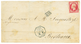 "CUBA LOUISIANE" : 1863 80c (n°17) Obl. ANCRE + Cachet Rarissime CUBA LOUISIANE Sur Lettre Sans Texte Pour BORDEAUX. PIE - Poste Maritime
