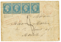 "CEYLON - French Packet DONNAI" : 1863 FRANCE 20c Strip Of 4 Canc. ANCHOR + Extremely Scarce Cachet POS. ANG. V. SUEZ PA - Maritime Post