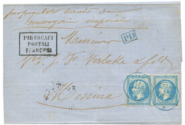 1863 Paire 20c (n°22) Obl. PHASE 14 FEVR 63 N Bleu Sur Lettre Pour MESSINE ( SICILY ). RARE. TTB. - Poste Maritime