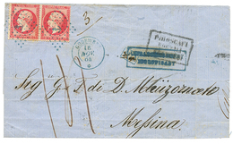 1864 80c (n°24)x2 Obl. ANCRE + GODEWERY 16 Nov 64 + AFFRANCHISSEMENT INSUFFISANT + Taxe 14 Sur Lettre En TRIPLE PORT Pou - Maritime Post
