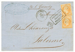 1865 40c (n°23)x2 Obl. ANCRE + GODAVERY 28 Dec 65 Sur Lettre Pour La SICILE. Superbe. - Maritime Post