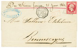 1866 80c (n°17) TB Margé Obl. ANCRE + POSTES FRANCAISES BEARN Sur Lettre Sans Texte Pour BORDEAUX. Trés RARE. TTB. - Maritime Post