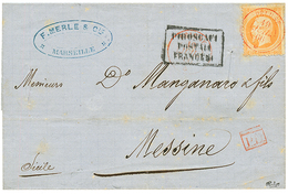 "PELUSE En ROUGE" : 1866 40c(n°23) Obl. Cachet Du Paquebot PELUSE 19 JUIL 66 En Rouge Sur Lettre De MARSEILLE Pour MESSI - Maritime Post