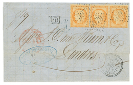 1872 40c SIEGE (n°38) Bande De 3 Obl. GC 5079 + ALEXANDRETTE SYRIE Sur Lettre D' ALEP Pour LONDRES. TB. - Other & Unclassified