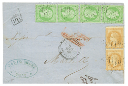 1868 5c EMPIRE (n°20)x4 + 10c (n°28)x2 Pd Obl. GC 5119 + LE CAIRE Bau FRANCAIS Sur DEVANT De Lettre (nom Decoupé). L' Ut - Autres & Non Classés