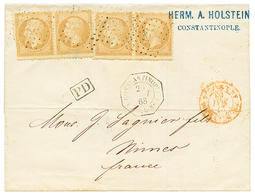 1868 10c (n°21)x4 Obl. ANCRE + CONSTANTINOPLE PAQ FR U Sur Lettre Pour La FRANCE. TB. - Autres & Non Classés