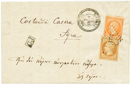 1862 10c (n°13) + 40c (n°16) Obl. PC 3772 + RHODES TURQUIE Sur Lettre Avec Texte Pour SYRA (GRECE). RARE. Cote 3400€. Su - Other & Unclassified