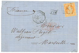 1867 40c (n°23) Obl. ANCRE + Cachet Rarissime RHODES PAQ FR. X N°1 Sur Lettre Pour MARSEILLE. PIECE D' Amateur. TTB. - Autres & Non Classés