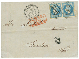 1869 Paire 20c (n°29) Obl. GC 5095 + SALONIQUE TURQUIE Sur Lettre Pour La FRANCE. TB. - Other & Unclassified