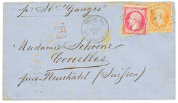 1867 40c(n+23) + 80c (n°24) Obl. GC 5104 + SHANGHAI Bau FRANCAIS Sur Envelope Pour CORCELLES (SUISSE). Affrt Rare à 1F20 - Autres & Non Classés