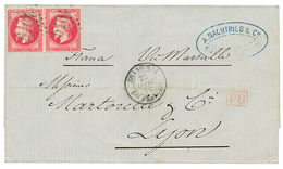 CHINA - French P.O : 1870 FRANCE 80c (x2) Obl. GC 5104 + SHANG-HAI Bau FRANCAIS Sur Lettre Pour LYON. TTB. - Altri & Non Classificati