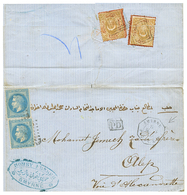 FRANCE 20c (n°29)x2 Obl. ANCRE + SMYRNE PAQ FR X Sur Lettre De SMYRNE Pour ALEP. Verso, 2 Toimbres TURCS (pd) Oblitérés. - Autres & Non Classés