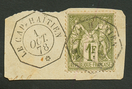 1F SAGE Obl. LE CAP HAITIEN Sur Fragment. Certificat ROUMET. RARE. Superbe. - Autres & Non Classés