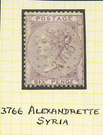 PC D' ALEXANDRETTE Sur Timbre ANGLAIS : GB 6d Violet (dents Coupés à Droite) Obl. PC 3766 D' ALEXANDRETTE SYRIE. RARETE. - Autres & Non Classés