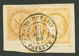 TAHITI : CG 10c AIGLE + 15c CERES Obl. TAITI (OCEANIE) PAPEETE Sur Fragment. RARE. TTB. - Other & Unclassified