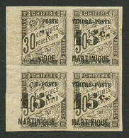 MARTINIQUE : 15c S/ 30c TAXE (n°22) Bloc De 4 Neuf * Ou **. Les 2 Timbres De Gauche Avec Variété Spectaculaire "TIMBR" M - Autres & Non Classés