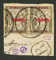 MAROC : Paire 10c (n°10) Obl. Sur Fragment. Petits Défauts. Timbre Rare En Paire. Cote 1800€. Signé SCHELLER. TB.multipl - Autres & Non Classés