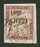 TAHITI : Taxe 2 FRANCS (n°26) Oblitéré. Signé BRUN. Cote 650€. Superbe. - Other & Unclassified