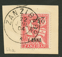 ZANZIBAR : 25c Et 2 1/2 Sur 1a S/ 10c Variété Surcharge à éléments Renversés (n°64a) Obl. Sur Fragment. RARE. Cote 1600€ - Other & Unclassified