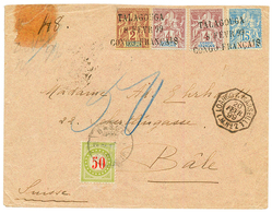 1899 2c + 4c (x2) + 15c Obl. Cachet Provisoire Linéaire TALAGOUGA/ 8 FEVR. 99/ CONGO FRANCAIS Sur Env (pd) Pour BALE Tax - Other & Unclassified